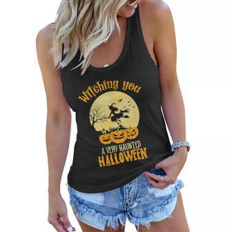 Witching You A Very Haunted Halloween Funny Halloween Quote Women Flowy Tank - Monsterry UK