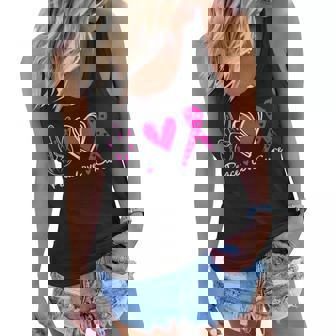 Woman Breast Cancer Awareness Costume Pink Peace Love Cure Women Flowy Tank - Thegiftio