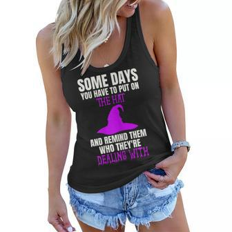 Womens Funny Bad Witch Halloween Costume Put On The Hat Quote Women Flowy Tank - Seseable
