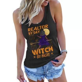Womens Halloween Real Estate Agent Realtor By Day Witch By Night Women Flowy Tank - Seseable