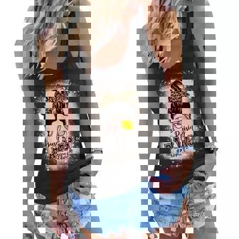 Womens Messy Bun Mom Of Both Baseball Softball Busy Raising Ballers Women Flowy Tank - Thegiftio