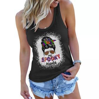 Womens One Spooky Mama Witchy Mama Halloween Messy Bun Mom Bleached Women Flowy Tank - Seseable