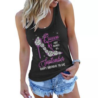 Womens Queen Was Born In September Happy Birthday Gifts For Womens V4 Women Flowy Tank - Thegiftio