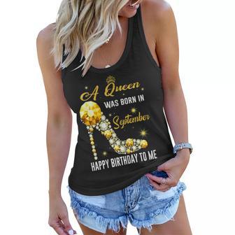 Womens Queen Was Born In September Happy Birthday Gifts For Womens Women Flowy Tank - Thegiftio
