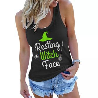 Womens Resting Witch Face Halloween Fall Funny Trick Or Treat Sassy Women Flowy Tank - Seseable