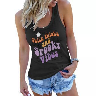 Womens Retro Thick Thighs And Spooky Vibes Funny Halloween Party Women Flowy Tank - Seseable