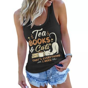 Womens Tea Books And Cats Cat Book Lovers Reading Book V Neck Women Flowy Tank - Thegiftio UK