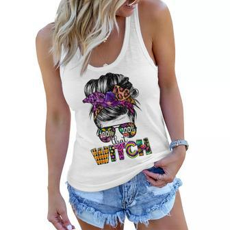 100 That Witch Halloween Costume Messy Bun Skull Witch Girl Women Flowy Tank - Seseable