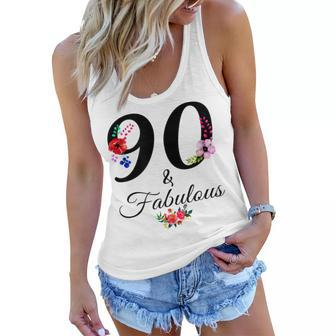 90 & Fabulous 90 Years Old Vintage Floral 1932 90Th Birthday Women Flowy Tank - Seseable
