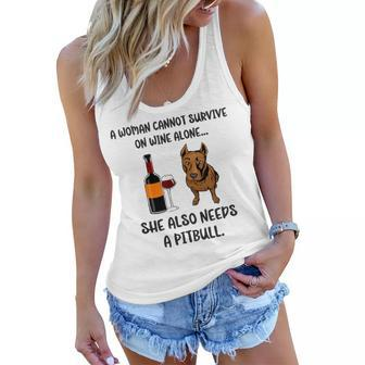 A Woman Cannot Survive On Wine Alone She Also Needs A Pitbull Women Flowy Tank - Thegiftio UK
