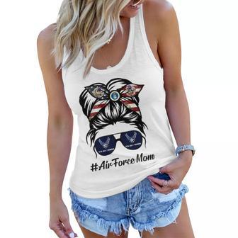 Air Force Mom Messy Bun Sunglasses Military Mom Mothers Day Women Flowy Tank - Thegiftio