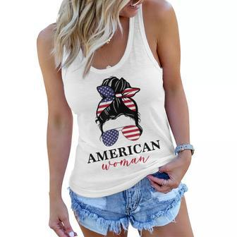 All American Girl Messy Bun Flag 4Th Of July Sunglasses Women Flowy Tank - Seseable