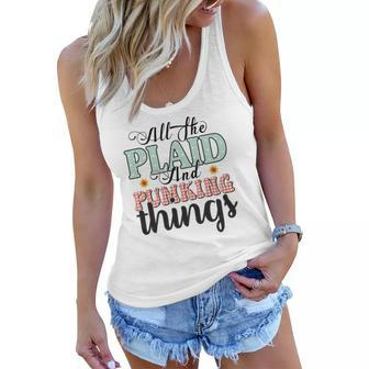 All The Plaid And Pumpkin And Things Fall Women Flowy Tank - Seseable
