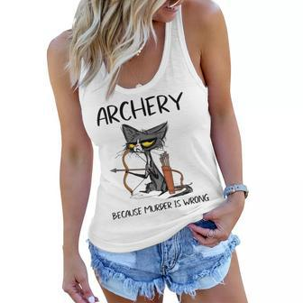 Archery Because Murder Is Wrong Funny Cat Archer Women Flowy Tank - Thegiftio UK
