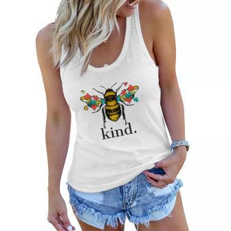 Autism Awareness Bee Kind Puzzle Pieces Tshirt Women Flowy Tank - Monsterry