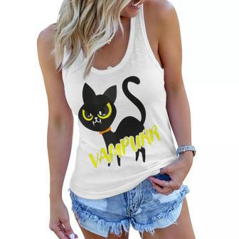 Black Cat Halloween Vampurr Gift I Fun Vampire Cat Costume Women Flowy Tank - Seseable