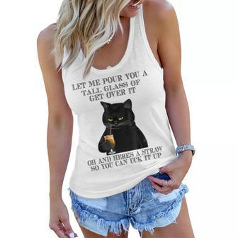 Black Cat Let Me Pour You A Tall Glass Of Get Over It Gifts V2 Women Flowy Tank - Seseable