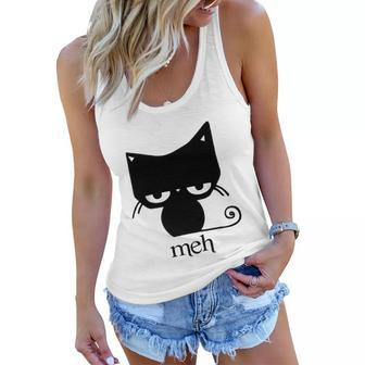 Cat Funny Shirt Meh Black Cat Tshirt Women Flowy Tank - Thegiftio UK