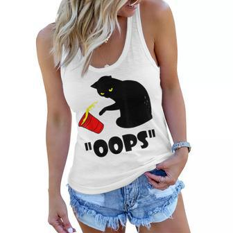 Cat Oops Funny Black Cat Knocking Over A Glass V2 Women Flowy Tank - Seseable