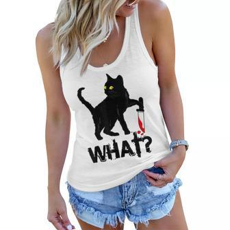 Cat What Murderous Black Cat With Knife Halloween Women Flowy Tank - Seseable