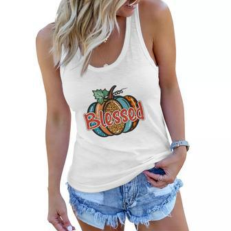 Colorful Pumpkin Blessed Thankful Fall Gift Women Flowy Tank - Seseable