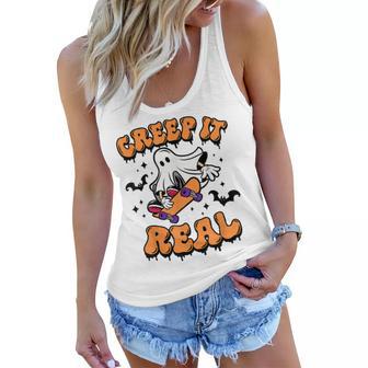 Creep It Real Funny Ghost Halloween Pumpkin Trick Or Treat Women Flowy Tank - Seseable