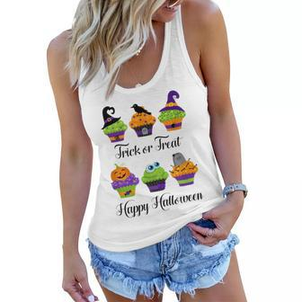 Cute Trick Or Treat Happy Halloween Cupcake Assortment Gift Women Flowy Tank - Seseable