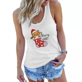 Funny Christmas Cat Merry What Xmas Holiday Women Flowy Tank - Seseable