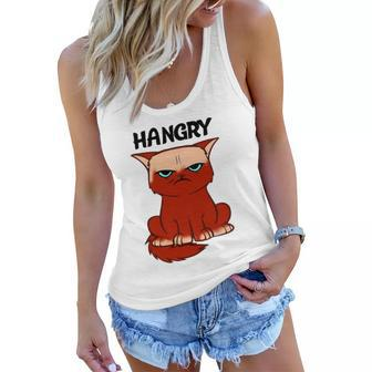 Funny Hangry Cat Cartoon Style Humor Tee Women Flowy Tank | Mazezy