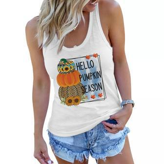 Funny Hello Pumpkin Season Fall Women Flowy Tank - Seseable