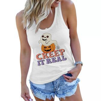 Halloween Boo With Pumpkin Creep It Real Women Flowy Tank - Seseable