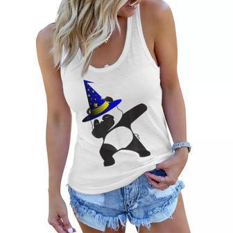 Halloween Dabbing Wizard Panda Bear Magic Witch Hat Gift Women Flowy Tank - Seseable