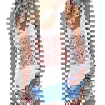 Happy Face Funny Smile Face Checked Pattern Trendy Women Flowy Tank - Thegiftio