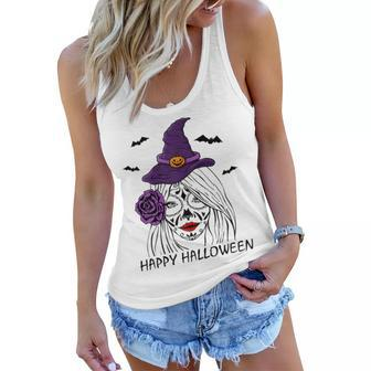 Happy Halloween Catrina Costume For Moms Witch Halloween Women Flowy Tank - Seseable