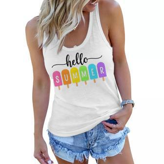 Hello Summer Ice Cream Family Vacation Popsicle Ice Beach Graphic Design Printed Casual Daily Basic Women Flowy Tank - Thegiftio UK