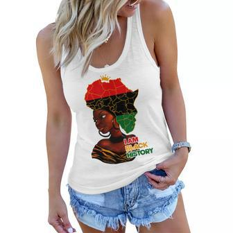 I Am Black History Melanin Pride Africa Map Hair Black Queen V2 Women Flowy Tank - Seseable