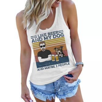 I Like Beer And My Dog And Maybe 3 People Pitbull Dog Lover Women Flowy Tank - Thegiftio UK