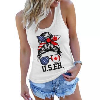 Messy Bun Useh American Canadian Canada Day Mom Women Flowy Tank - Seseable