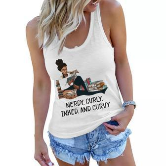Nerdy Curly Inked And Curvy Black Woman Natural Hair Lady Women Flowy Tank | Mazezy