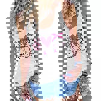 Peace Love Cure Messy Bun Leopard Breast Cancer Awareness Women Flowy Tank - Thegiftio