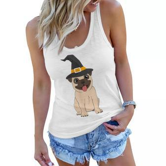 Pug Witch Halloween Dog Puppy Outfit Costume Trick Or Treat Women Flowy Tank - Seseable