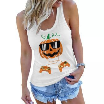 Pumpkin Gaming Controller Halloween Shirt For Boys Kids Women Flowy Tank - Thegiftio UK