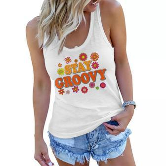 Retro Daisy Hippie Stay Groovy Positive Mind Happy Life Women Flowy Tank - Thegiftio UK