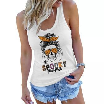 Spooky Mama Skull Halloween Womens Messy Bun Witch Women Flowy Tank - Seseable