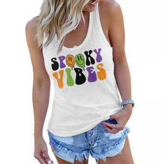 Spooky Vibes Dripping Smile Face Funny Halloween Night Party Women Flowy Tank - Seseable