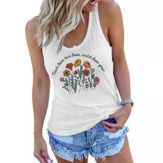Teach Them Love Them Watch Them Grow Wildflower Best Teacher Women Flowy Tank - Thegiftio