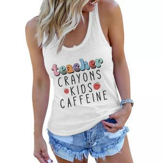 Teacher Crayons Kids Caffeine Retro Teacher Women Flowy Tank - Seseable