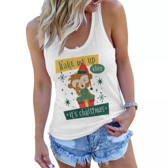 Wake Me Up When Its Christmas Monkey Cute Graphic Design Printed Casual Daily Basic Women Flowy Tank - Thegiftio UK