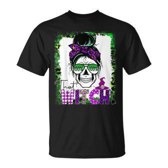 100% That Witch Halloween Costume Messy Bun Skull Witch Girl Unisex T-Shirt - Seseable
