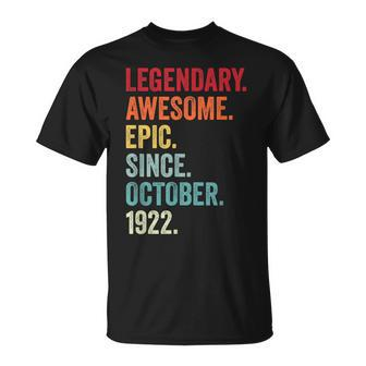 100Th Birthday Legendary Epic Awesome Since October 1922 T-shirt - Thegiftio UK